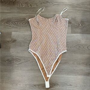 White Fox No Looking Back Polka Dot Bodysuit Corset Fit Size Large NWOT